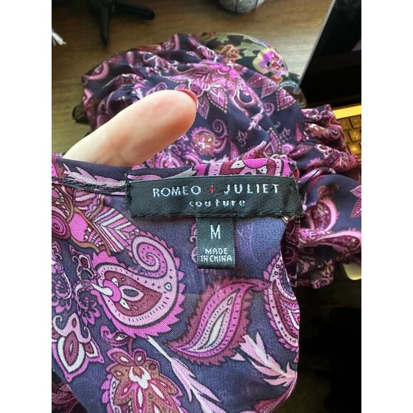 ROMEO AND JULIET COUTURE Purple Geo Printed Sheer Balloon Sleeve Top Size M - Picture 8 of 10